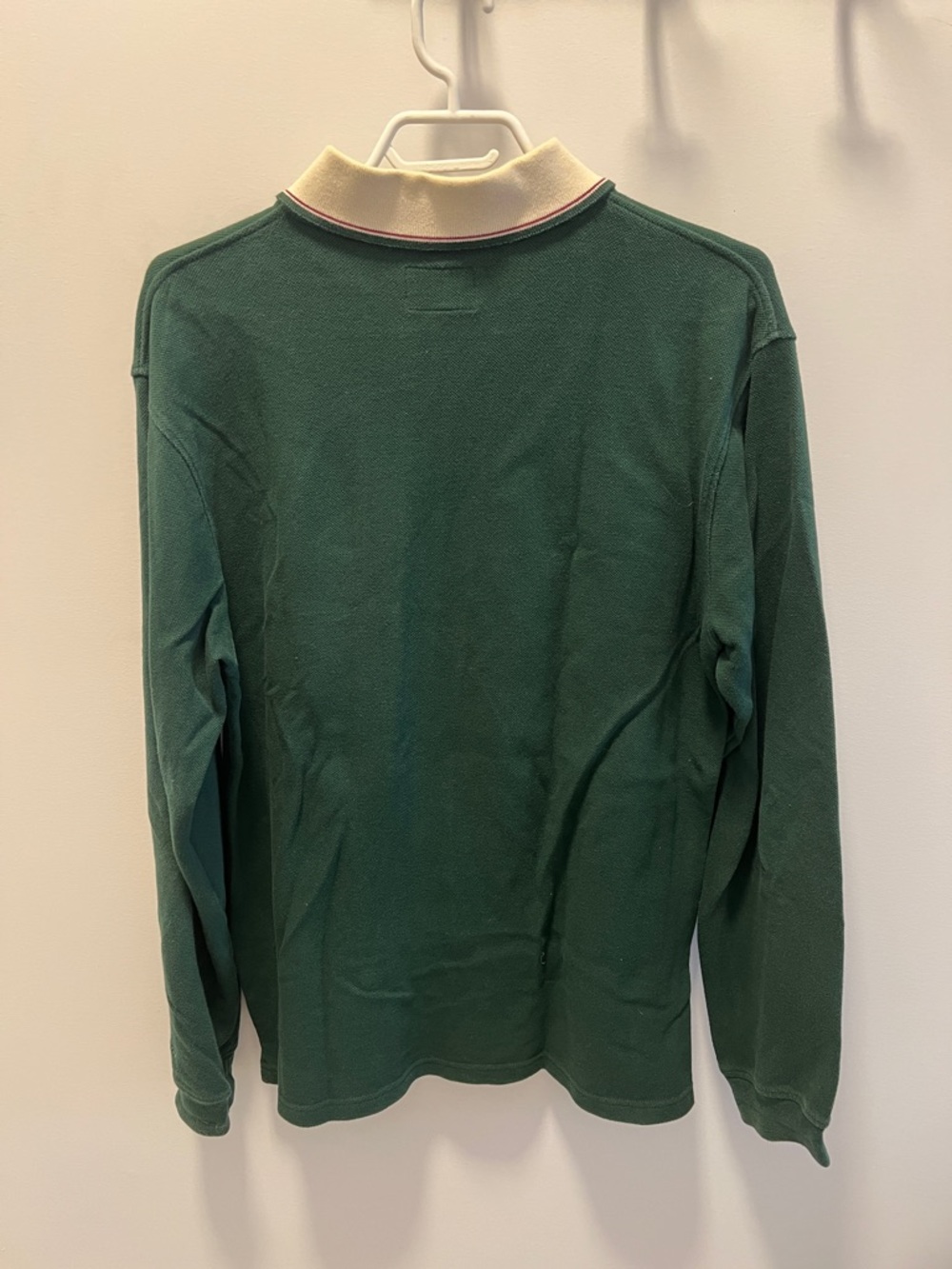 Stussy Men's Forest Green Zip Polo Sweater with Cream Stripe - Picture 4 of 6